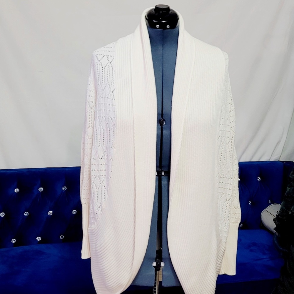 Allison Daley's Airy Soft Knit, open Front White Cardigan, Relax Fit,